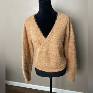 Generation K tan soft wrap sweater chic trendy cozy sz M EUC neutral wintert